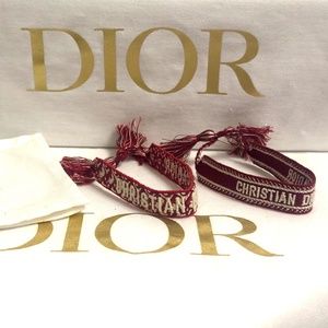 Christian Dior Bracelet Set Red Dior Oblique Cotton